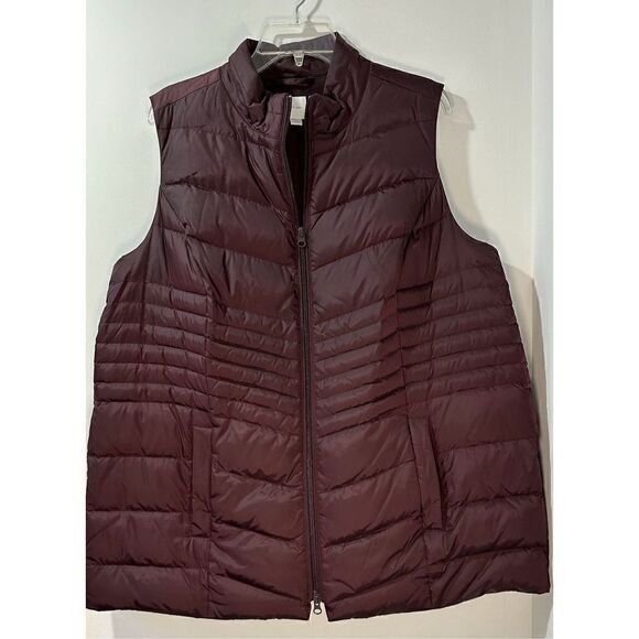 J. Jill women down fill burgundy puffer vest zip up w/ zip pockets XL P #34-0861 - Picture 1 of 10
